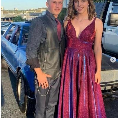 Burgundy a line sequins prom dress evening dress