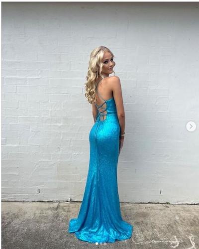 Blue Mermaid Sequins Prom Dress Evening Dress