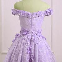Off Shoulder Purple High Low Lace Prom Dresses - Thumbnail 1