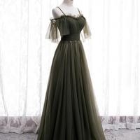 Off Shoulder A Line Tulle Long Prom Dresses - Thumbnail 1