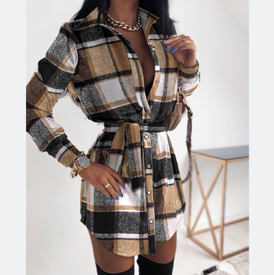 Casual Contrast Plaid Long-Sleeved Chiffon Dress