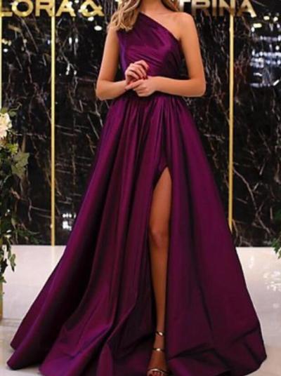 Sexy One Shoulder Grape Prom Dress With Split