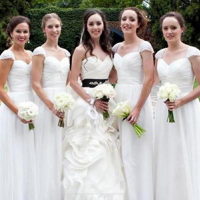 Sweetheart floor length a line white chiffon bridesmaid dresses