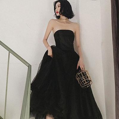 Elegant strapless tulle tea length evening dresses - Thumbnail 1