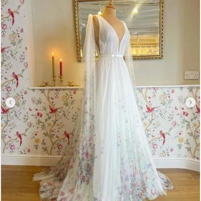 A line flower floral lace wedding dress wedding bridal gowns