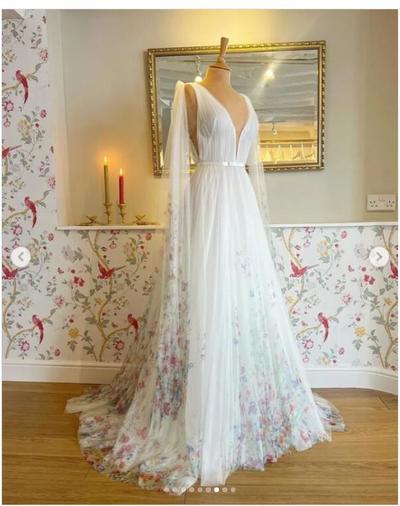 A Line Flower Floral Lace Wedding Dress Wedding Bridal Gowns
