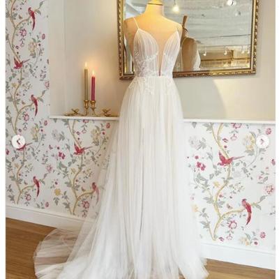 Simple a line beach lacewedding dress wedding bridal gowns