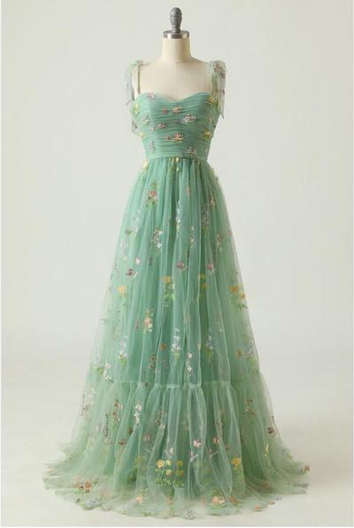 Mint Green Lace Embroidery Prom Dress Evening Dress