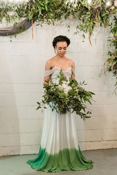 Green Ombre Dip Dyed Wedding Dress Bridal Gowns