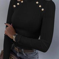 Temperament Elegant Solid Color Button Long Sleeve Top - Thumbnail 2