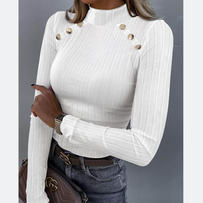 Temperament Elegant Solid Color Button Long Sleeve Top