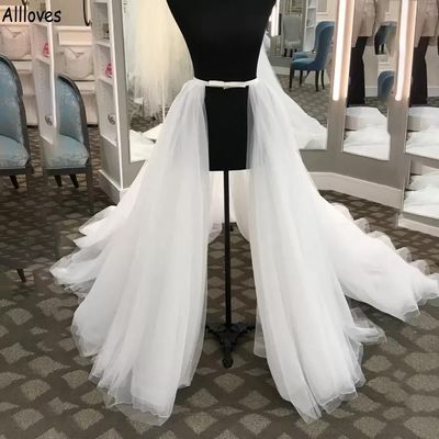 Detachable skirt for wedding gowns petticoat four layers tulle front slit removable court train for bridal dress jumpsuits a line skirts