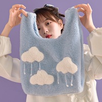 Plush Fluffy Cute Cloud Raindrops Blue Women Messenger Shoulder Bag & Planet Wallet - Thumbnail 2