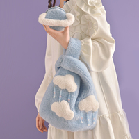 Plush Fluffy Cute Cloud Raindrops Blue Women Messenger Shoulder Bag & Planet Wallet - Thumbnail 3