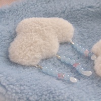 Plush Fluffy Cute Cloud Raindrops Blue Women Messenger Shoulder Bag & Planet Wallet - Thumbnail 8