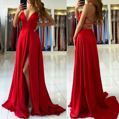 Red Prom Dresses Criss Cross Spaghetti Straps