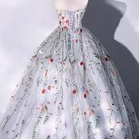 Gorgeous Strapless Floral Light Grey Long Wedding Dress Bridal Gowns with Appliques - Thumbnail 1