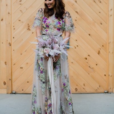 Gorgeous sheath floral light champagne flowers long wedding dress bridal gowns with appliques