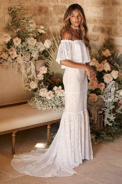 Boho Beach Mermaid Lace Wedding Dress Bridal Gowns