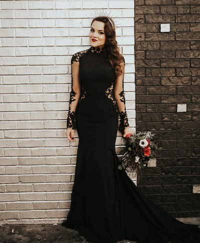 Plus Size Lace Black Wedding Dress Bridal Gowns