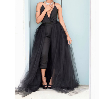 Black wedding jumpsuit bridal jumpsuit with detachable skirt