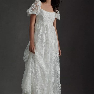 Beach simple lace 3d handmade flower wedding dress bridal gown - Thumbnail 3