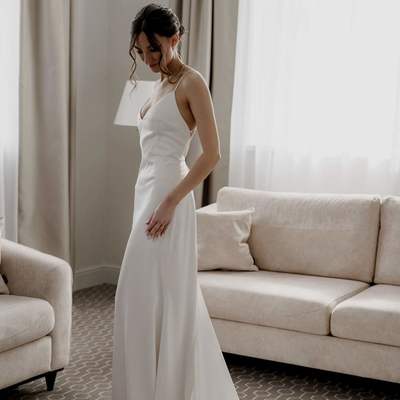 Beach simple spaghetti straps boho wedding dress bridal gown - Thumbnail 5