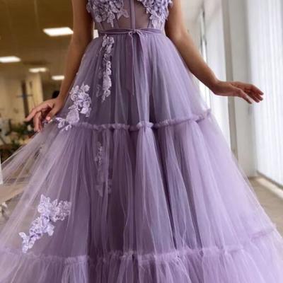 A line v neck long prom dresses - Thumbnail 2