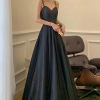 Floor Length Open Back Black Long Prom Dress - Thumbnail 1