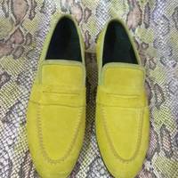 Handmade Lemon Green Color pure Suede Loafers Moccasin Formal Shoes - Thumbnail 1