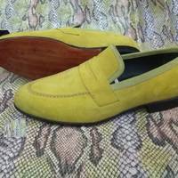 Handmade Lemon Green Color pure Suede Loafers Moccasin Formal Shoes - Thumbnail 3