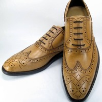 Western Style Cheap Price Brown Oxfords Leather Wingtip Brogue Leather Lace Up Shoes - Thumbnail 1