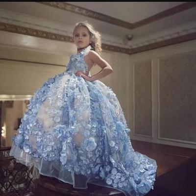 Hunter green tulle beaded 2022 flower girl's dresses sheer neck little girl wedding communion pageant party gowns - Thumbnail 5