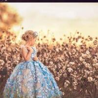 Hunter Green Tulle Beaded 2022 Flower Girl's Dresses Sheer Neck Little Girl Wedding Communion Pageant Party Gowns - Thumbnail 1