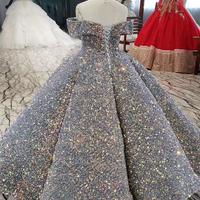 Luxury Silver Bling Sequin Girls Pageant Dresses Fluffy Off the Shoulder Ruched Flower Girl Dresses Ball Gowns Party Dresses for Girls - Thumbnail 2