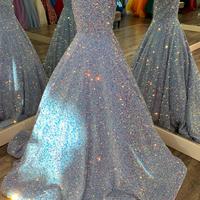 Iridescent Girl Pageant Dress White Sequin Beading Off-Shoulder little Kid Birthday Formal Party Gown A-Line Toddler Teens Preteen Floor-Length - Thumbnail 1