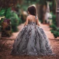 Grey Handmade Flower Pageant Girl Dress - Thumbnail 3