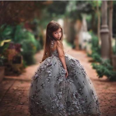 Grey handmade flower pageant girl dress - Thumbnail 5