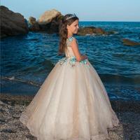 Beaded Crystals Tulle Ball Gown Girls Pageant Dresses 2019 Floral Appliques Flower Girls Dresses For Weddings Kids Birthday Communion - Thumbnail 1