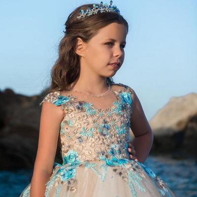  beaded crystals tulle ball gown girls pageant dresses 2019 floral appliques flower girls dresses for weddings kids birthday communion