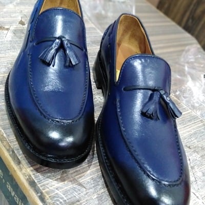 Best wear men's hand stitch blue tassels loafer leather formal wear shoes