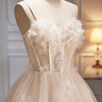 Light Champagne Tulle Short Prom Dress, Cute A-Line Homecoming Party Dress - Thumbnail 1