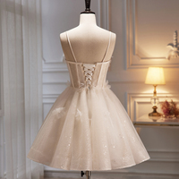 Light Champagne Tulle Short Prom Dress, Cute A-Line Homecoming Party Dress - Thumbnail 3