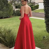 Floor Length Red Stain Long Prom Dress - Thumbnail 1
