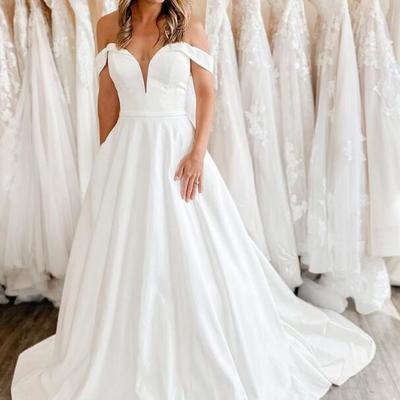Off the shoulder ball gown satin wedding dresses  - Thumbnail 3
