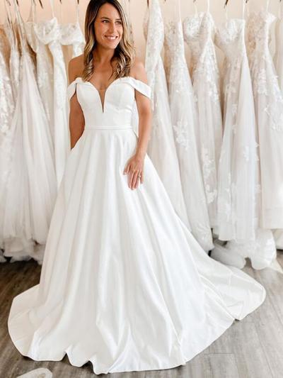 Off the Shoulder Ball Gown Satin Wedding Dresses 