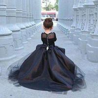 Long Sleeves Little Girls Pageant Dresses Black High Low Jewel Flower Girl Dresses For Teens Formal Holy Communion Dresses - Thumbnail 1