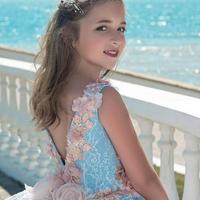 Blue Lace Girls Pageant Dresses Ball Gown Children Birthday Holiday Wedding Party Dresses Teenage Princess Toddler Dresses Sweep Train - Thumbnail 3