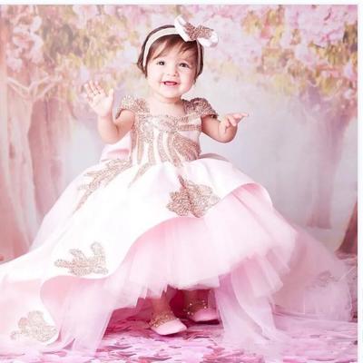 Gorgeous high low beaded little girls pageant dresses ball gown tiered backless flower girl dress sequined first communion gowns - Thumbnail 5