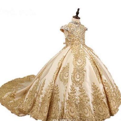  gold glitz ball gown princess little girls pageant dresses fuchsia little baby camo flower girl dresses with beads - Thumbnail 5